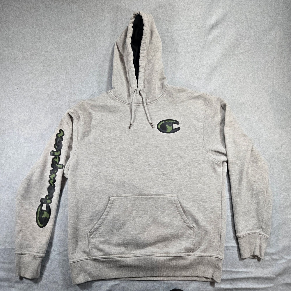Champion Mens Gray Camo Logo Pullover Hoodie Sweatshirt Large